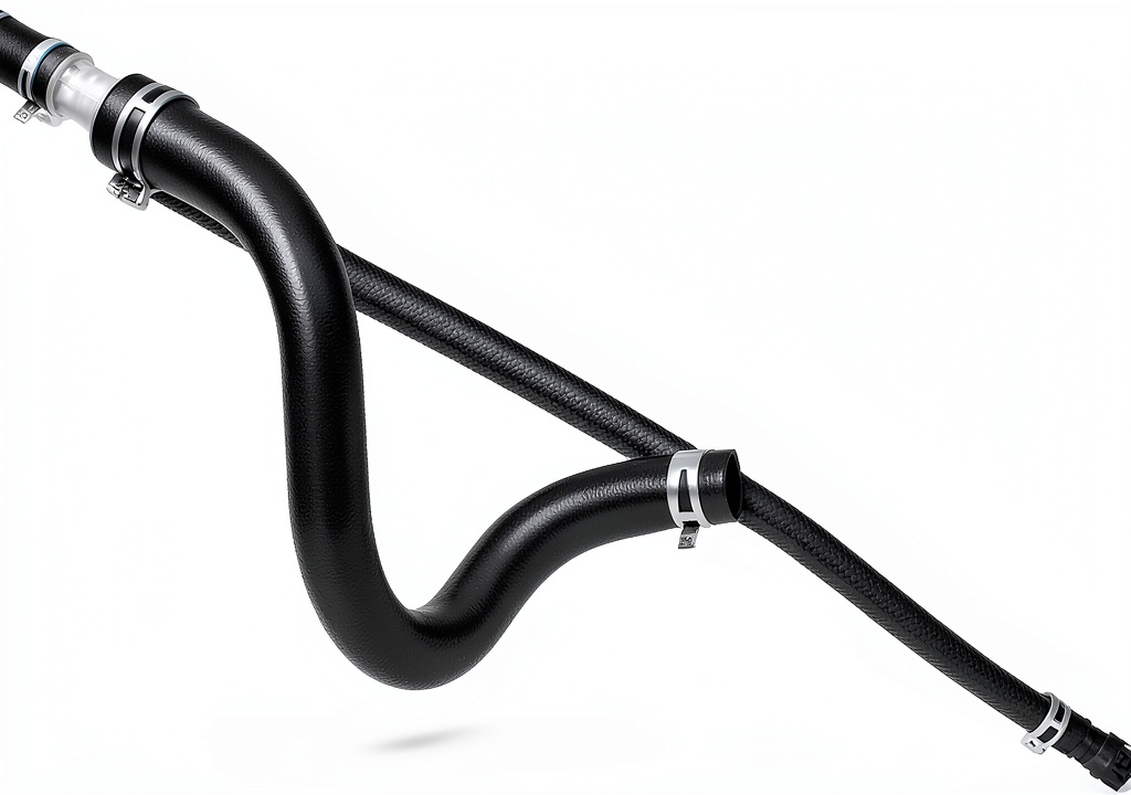 Dorman heater hose assembly with aluminum Y‑connector displayed on a workbench